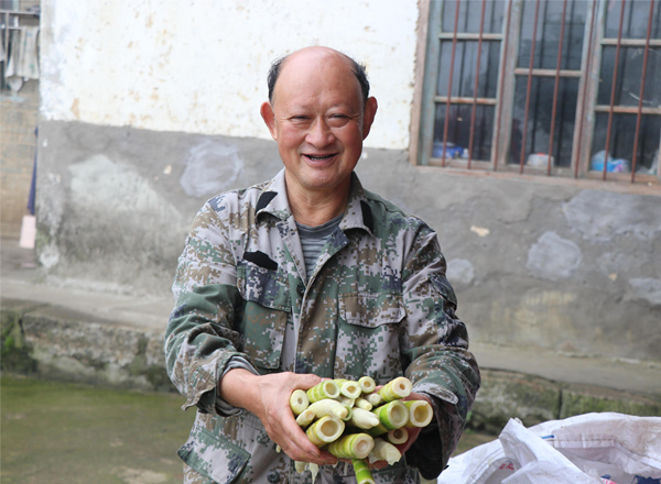農戶喜獲刺黑竹筍豐收，笑逐顏開。國防攝