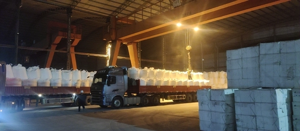 公運納溪溝港口，大貨車運來滿車的肥料貨品在有序出庫裝車，力爭準時到達客戶手中，確保民生農業用品供應充足。重慶交運集團供圖