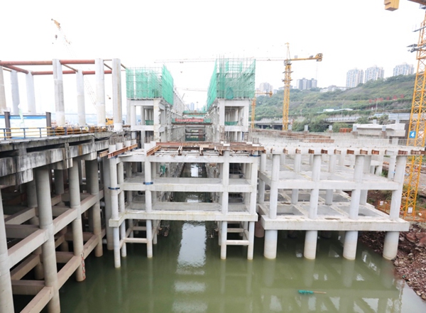 寸灘國際郵輪母港施工現場。項目部供圖