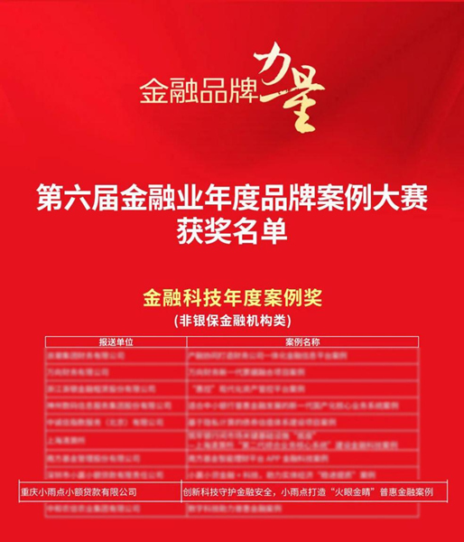 小雨點憑借其自主研發的“火眼”系統獲評“金融科技年度案例獎”。重慶小雨點供圖