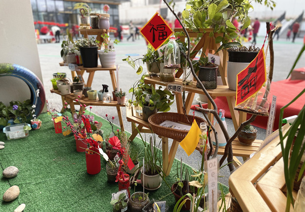 園區一角，各式裝扮凸顯年味。晏紅霞攝