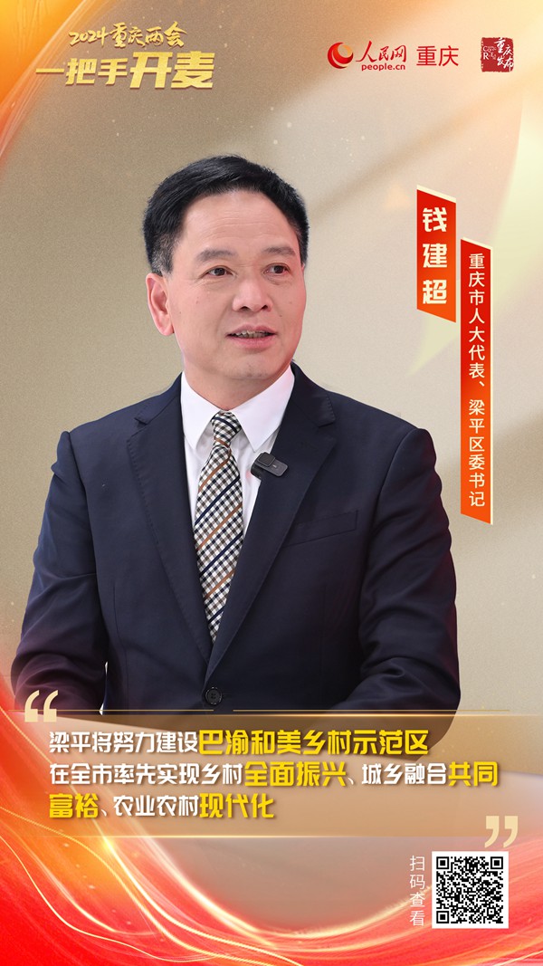                錢建超                重慶市人大代表、梁平區委書記                                            梁平成功創建100億級農產品加工業示范園區                                           近日，重慶市人大代表、梁平區委書記錢建超做客人民網重慶頻道、重慶發布“新時代 新征程 新重慶——2024重慶兩會會客廳”系列訪談時表示，近年來，梁平區以學習運用“千萬工程”經驗為引領，以落實全市“四千行動”為抓手，扎實推動巴渝和美鄉村建設走在全市前列、鄉村振興成為全國示范。                [ 查看詳情 ]              