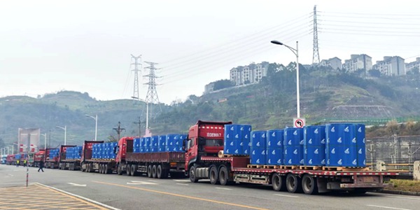 貨站門口排起了“長龍”。重慶物流集團供圖