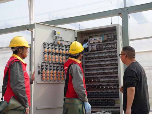 3月11日，國家電網紅巖（潼南營銷）共產黨員服務隊在重慶科光潼農種苗有限公司檢查大棚配電箱安全用電隱患。李旭攝