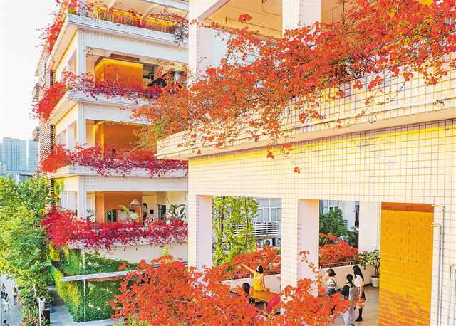 鮮花環繞大樓 游客紛至打卡