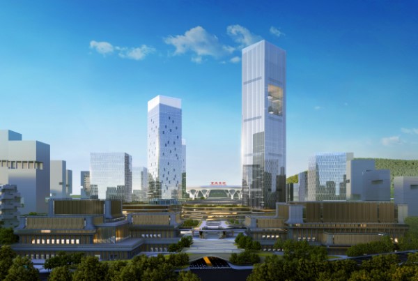 重慶東·樞紐城站前核心區效果圖。重慶交通開投樞紐集團供圖