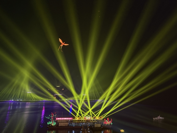 特色鳳凰造型的無人機在夜空中盤旋飛舞。豐都縣委宣傳部供圖