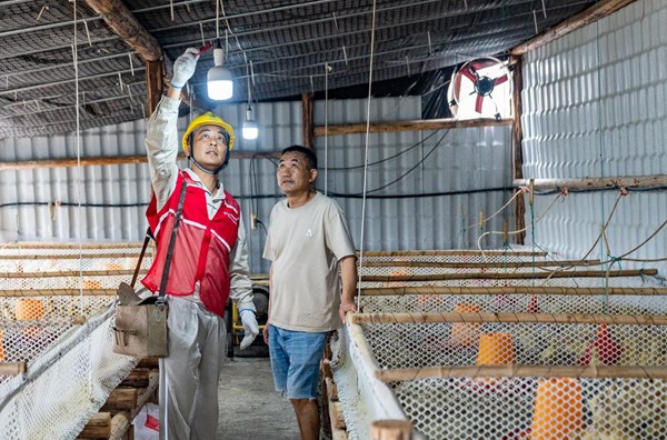 電力人員對鵝企開展安全用電檢查。國網永川供電公司供圖