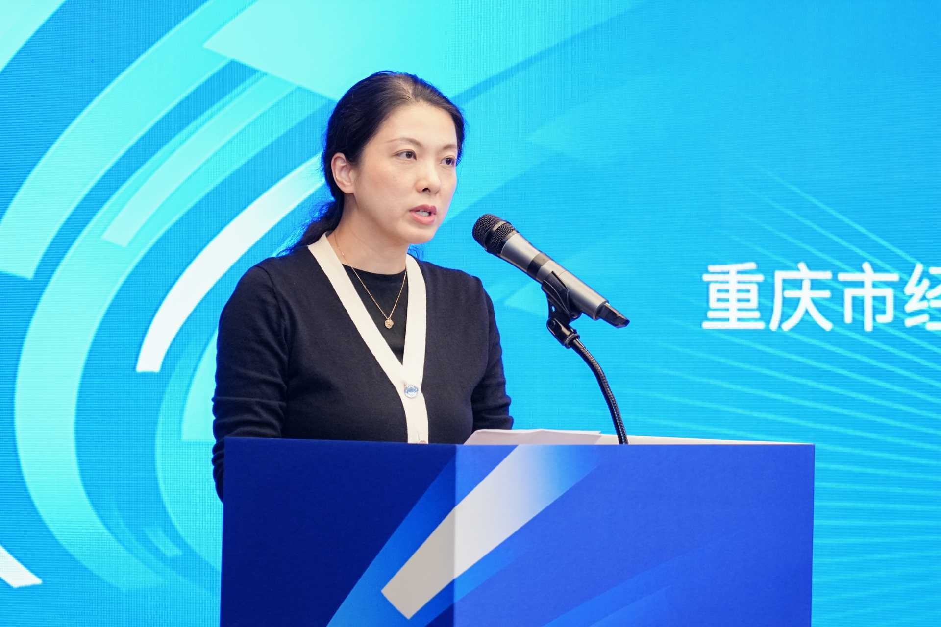 重慶市經濟信息委融資服務處副處長丁林毅致辭。重慶股份轉讓中心供圖