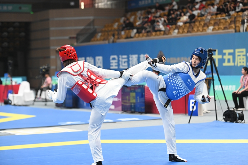 第十五屆全國運動會跆拳道項目資格賽（一）比賽現場。陜西省拳擊跆拳道運動管理中心供圖