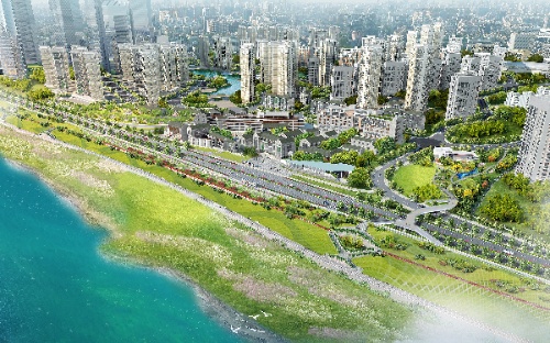 化龍橋濱江岸線過街天橋。重慶設計集團有限公司市政設計研究院供圖