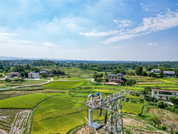 電力人員檢修鐵塔線路。國網重慶永川供電公司供圖