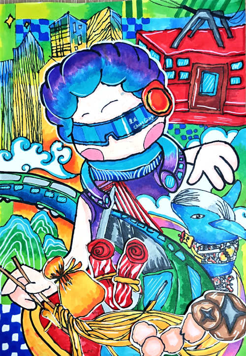 重慶市外國語學校森林小學彩云湖校區譚文陌的繪畫作品《我愛多彩重慶》。主辦方供圖