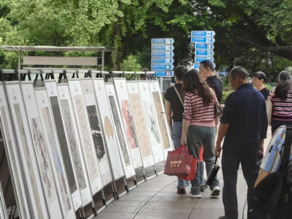 市民正在觀看名家書畫展。羅今秋攝