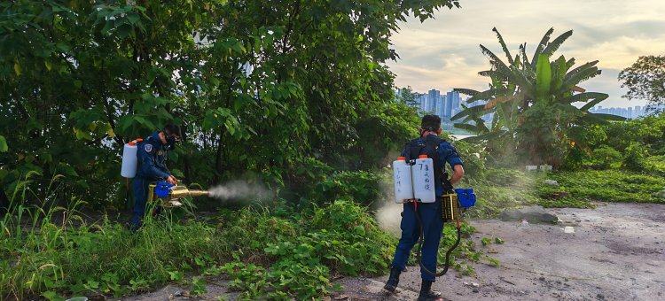 藍天救援隊正在進行消殺工作。