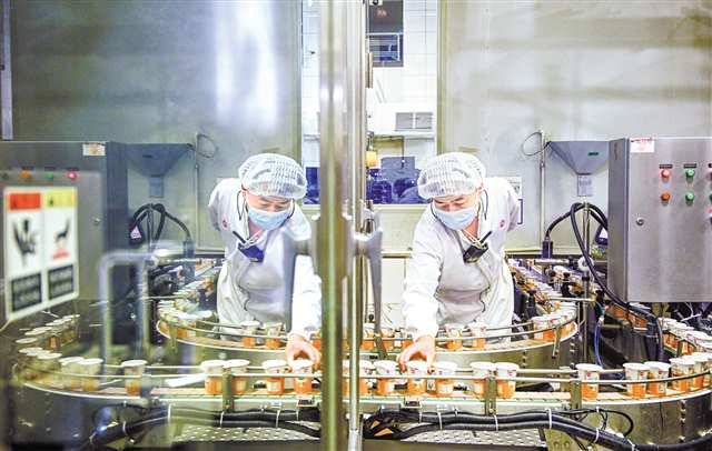 天友乳業生產車間，全自動利樂冠灌裝機前，工作人員在查看產品品質。（資料圖片）記者 萬難 攝\視覺重慶