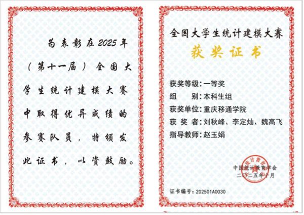 獲獎證書。學校供圖